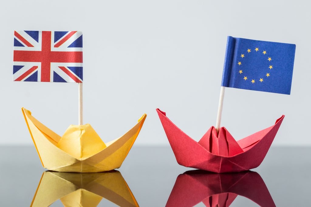 Call For UK To Remain In Customs Union With EU Paper Ship With British And European Flag